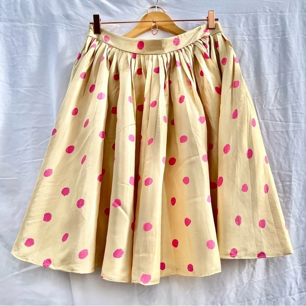 KATE SPADE | SKIRT THE RULES MELODY SKIRT IN BEIGE AND PINK POLKA DOTS SIZE 12